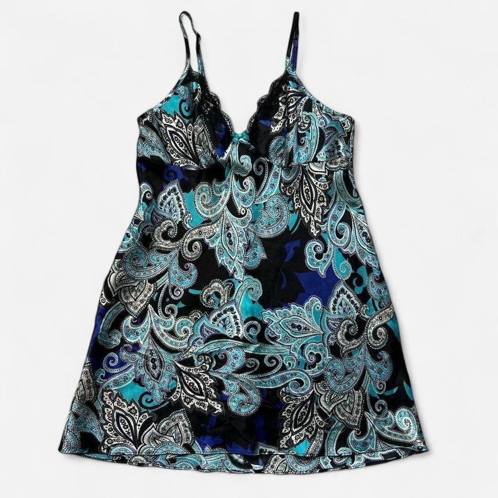 Apt 9. Y2K Blue and Black Paisley Patterned Slip Dress